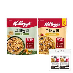 켈로그 통귀리그래놀라 500g, 1개+고소한큐브 현미 그래놀라 500g, 1개+증정(프로틴 그