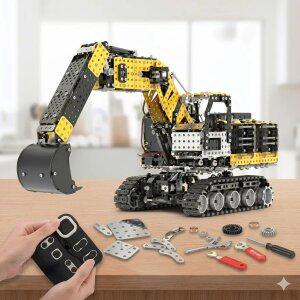 풀메탈 RC 포크레인 조립 키트 무선 중장비 불도저 DIY 기계 엔진 공학 조립 모델