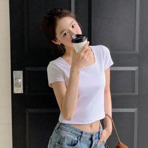 (MADE/2기장/쫀쫀스판/핏예쁜기본티) Petite Note No19 로이브 2기장 스퀘어넥 반팔 티