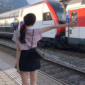 (국내제작)(MADE/반소매) 캘린 롤업 히든버튼 반팔 블라우스 셔츠 bs7602