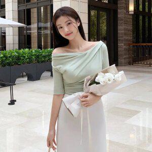 (국내제작)달리아 언발 랩 셔링 반팔 티셔츠 ts3772