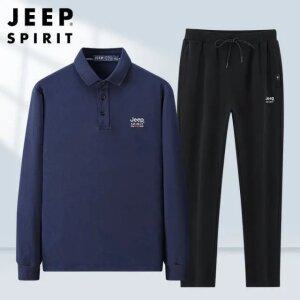 JEEP SPIRIT 봄 가을 남성 캐주얼 긴팔 셔츠 바지 투피스 남성트레이닝복