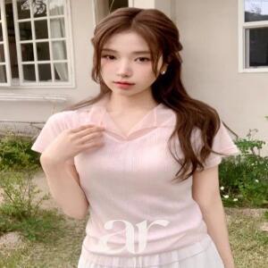 (국내제작) (카라티셔츠/여리핏/소프트스판) 망사 카라 반팔 티셔츠 데이트룩 출근룩