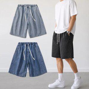 남자 버뮤다 청반바지 쿨링 데님 5부 와이드 밴딩 반바지 빅사이즈 XL~3XL