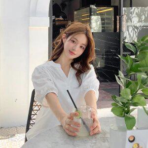 (여름데일리룩/휴양지룩) 멜리네 꽃 자수 퍼프 소매 블라우스 썸머 bs8229