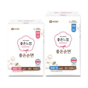 좋은느낌 좋은순면 날개형 울트라슬림, 중형, 36매, 1개 + 대형, 32매, 1개