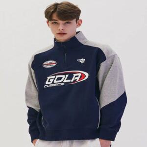 [GOLA] COLOR BLOCK SWEAT HALF ZP [NAVY]