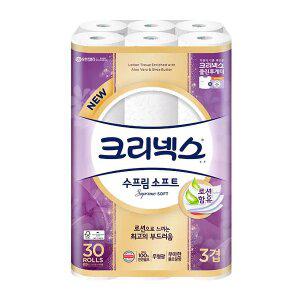 [크리넥스] 천연펄프 3겹 수프림소프트, 27m, 30롤, 1개