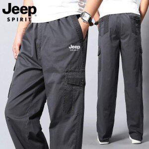 JEEP SPIRIT 남성 카고바지 봄 가을 순면 루즈핏 대형 스트레이트 작업복 팬츠