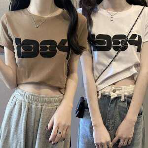 더벨러리 1+1 여성 프린팅 숏 반팔 티셔츠 BKT5040 캡소매 라운드넥 캐주얼