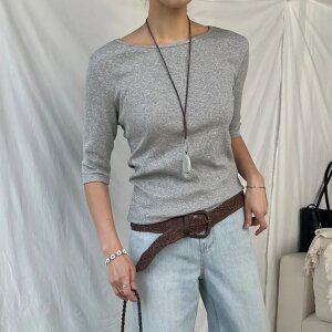 여성 봄 티셔츠 보트넥 모달 골지 5부 7부 슬림핏 이너티 국내생산