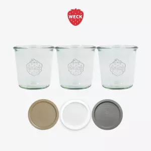 [WECK]몰드 742(580ml) 유리병 3개 + PE뚜껑 3개 세트