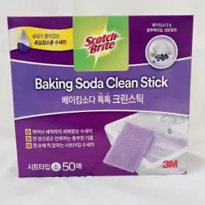 3M 스카치브라이트 욕실 청소용 수세미 클린스틱 베이킹소다 시트형 50입