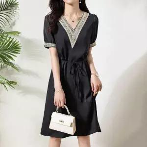 [커스텀에이블][한정수량특가] 브이넥 레이스배색 반팔 원피스_C2405OP608B_C