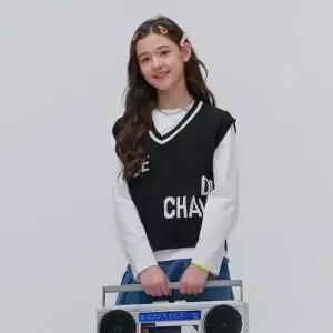 [2color]여아 로고 니트 vest