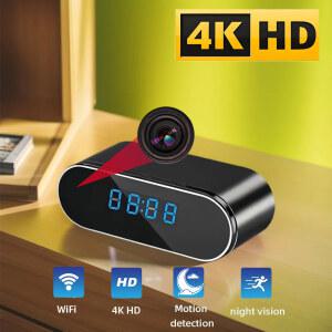 홈캠 CCTV 4K HD 미니 시계 와이파이 카메라 적외선 야간 투시경 모션 감지 원격 보기 가정용 무선