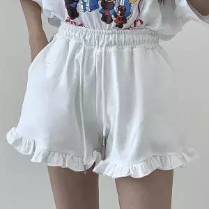 밑단프릴 포켓쭈리 밴딩반바지 여성데일리 면캐주얼 치마바지 트레이닝팬츠