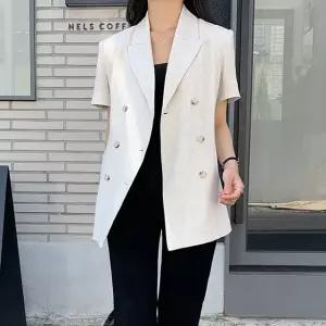 뮤스 린넨 더블 자켓 여름 여성 반팔자켓 반팔 여름아우터 빅사이즈