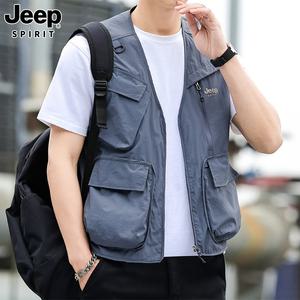 JEEP SPIRIT 여름 남성용 멀티 포켓 조끼 야외 스포츠 캐주얼 조끼