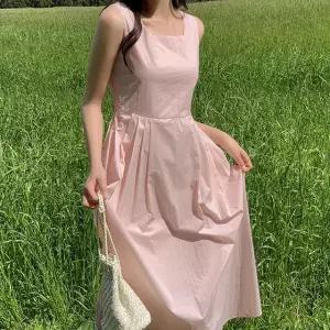 로밀라 스퀘어넥 핀턱 나일론 원피스 여름 여성 데일리룩 데이트룩
