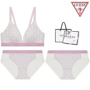 [롯데백화점]게스 [선물포장] 배색 크로스 체크 노와이어 브라1 + 팬티2 세트 BRBP292PK
