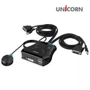 유니콘 2대1 DVI KVM 스위치 케이블연결형/HDMI/멀티/뷰어/선택기/호환/케이블/분배기/듀얼/모니터/2포트