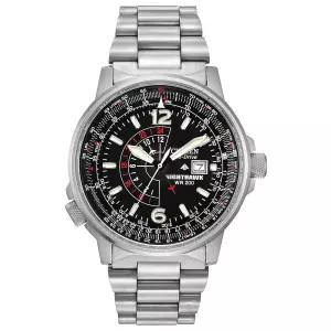 Citizen 남성용 Eco-Drive Promaster 에어 나이트호크 파일럿 스테인리스 스틸 시계, 루미너스, 블랙 다이