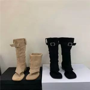 토오픈 린넨 통굽 여름마부츠 쪼리부추 롱부츠 키높이