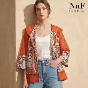 NnF 여성 플라워 프린팅 메쉬 배색 자켓