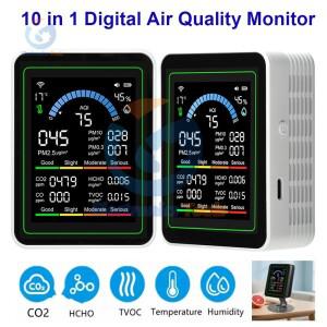 Tuya WiFi 10-in-1 공기질 감지기 CO2 모니터 PM0.3 PM1.0 PM2.5 포름알데히드 온도  습도 측정기