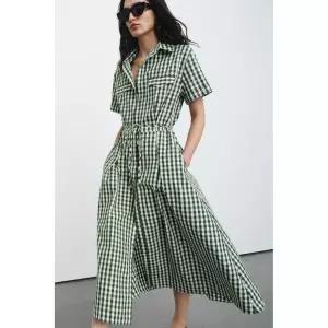 ZARA ZW 컬렉션 깅엄 체크 셔츠 원피스 - 초록 580578