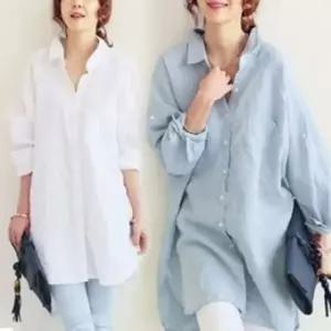 여성 카라 빅사이즈  솔리드 롱 셔츠