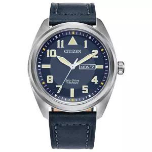 [미국수입정품] 시티즌 Citizen 남성용 Eco-Drive 위켄더 개리슨 필드 시계, 슈퍼 티타늄, 블루 가죽 스트