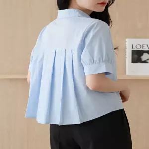 [올리비에스클로젯]백플리츠 포인트 카라 반팔 블라우스_O2604BL053B