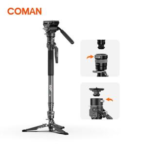 코만 M1 PRO V5 카본 파이버 모노포드 여행용 삼각대 4단 원클릭 리프팅 퀵 릴리즈 플레이트 포함 DSLR 카