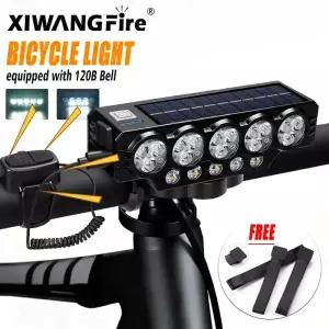20DB 벨이 장착된 5LED 자전거 라이트 USB 충전식 헤드라이트 8650 배터리 및 핸들바 마운트 방수 사이클링