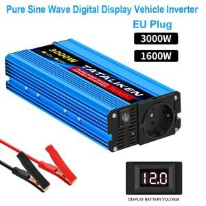 순수 사인파 전력 인버터 1600W/3000W 디지털 디스플레이 차량용 인버터 12V에서 220V 전압 변환 컨버터 충
