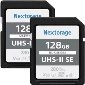 넥스지 128GB 2팩 SDXC UHS-II V60 Max 쓰기 속도 최대 100MB /s 읽기 4K 레코딩 2P-F2SE128G/INE SD 카드