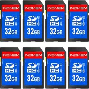 INDMEM SD 카드 32GB 8팩 클래스 10 플래시 메모리 MLC 표준 디지털 카메라