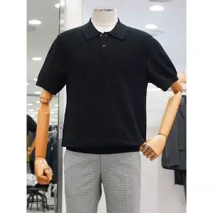 [레노마]블랙컬러 기본핏 면 혼방 반팔 카라 니트 티 CHRSFMKT69A_IC