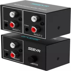 SGEYR RCA 스위치 2 in 1 출력 스위처 셀렉터 3.5mm Aux L/R 양방향 스테레오 오디오 A/B 아날로그 블랙