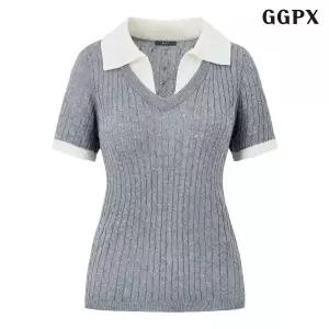 [GGPX]레이어드 카라 골지 반팔 니트 (GQBKT044D)