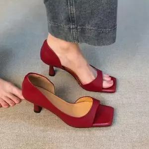 여사친 빈티지 웨지힐 샌들 신발 오픈토 일자 프렌치 사이드 힐 KS5