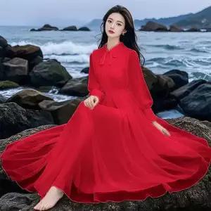 스커트 원피스 여성 여름 넥 베이비 쉬폰 긴팔 바캉스 해변 비치 슬림핏 롱스커트 OP2