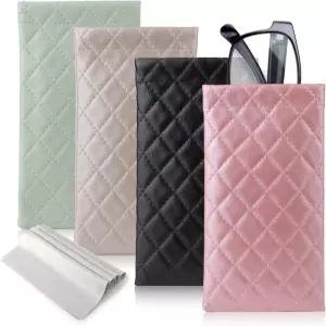 RARKVEN 4PCS 선글라스 파우치 스퀴즈 탑 3.5 X7.1 케이스 소프트 PU 가죽 슬림 안경