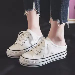 여성 통굽 뮬 스니커즈 5.5cm 키높이 캔버스 운동화 슬리퍼 발편한