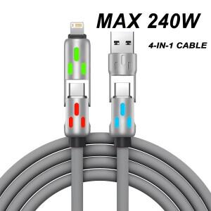4 in 1 멀티 커넥터 충전기 회전형 엘보우 USB to Type-C 1.2m 모바일 폰 240W 고속 충전 실리콘 케이블 데