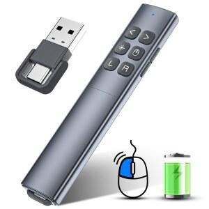 에어 마우스를 사용한 프레젠테이션 클리커 - USB C 무선 프레젠터 원격 라이트 포인터, RF 2.4GHz 파워포인트 프레젠테이션, Mac, 노트북용 컴퓨터 포인터 슬라이드 어드