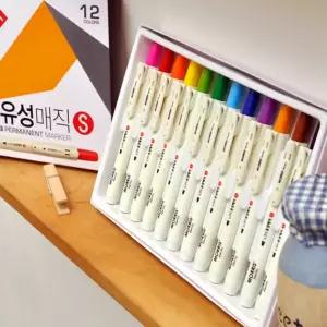 똑딱 모리스 똑딱이 컬러 유성 매직 마커 펜 글씨 마카 12색 세트 유리 금속 사인펜 컬러링 지워지지 않는