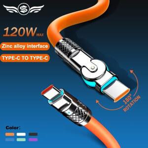 호환 120w 6a 초고속 충전 유형 C 실리콘 180 회전 팔꿈치 TYPE-C-C 데이터 케이블 1M 2M USB 케이블 USB C - C 충전기 케이블